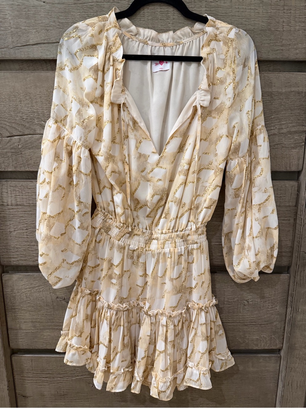 Buddy Love Women's Cream and Gold Ruffle-Skirt Dress with Metallic - size XS